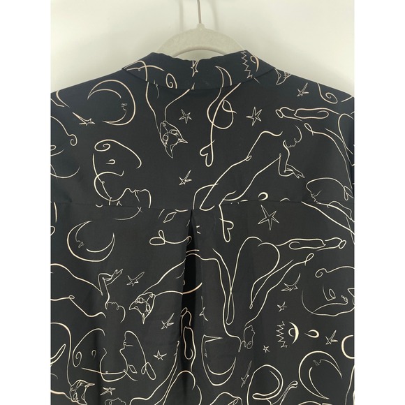 Carmen Marc Valo Black & Gold Art Deco Long Sleeve Button Down Blouse Size Large - Picture 7 of 7